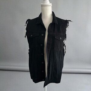 AGOLDE Women's Black Frayed Denim Vest Size Small